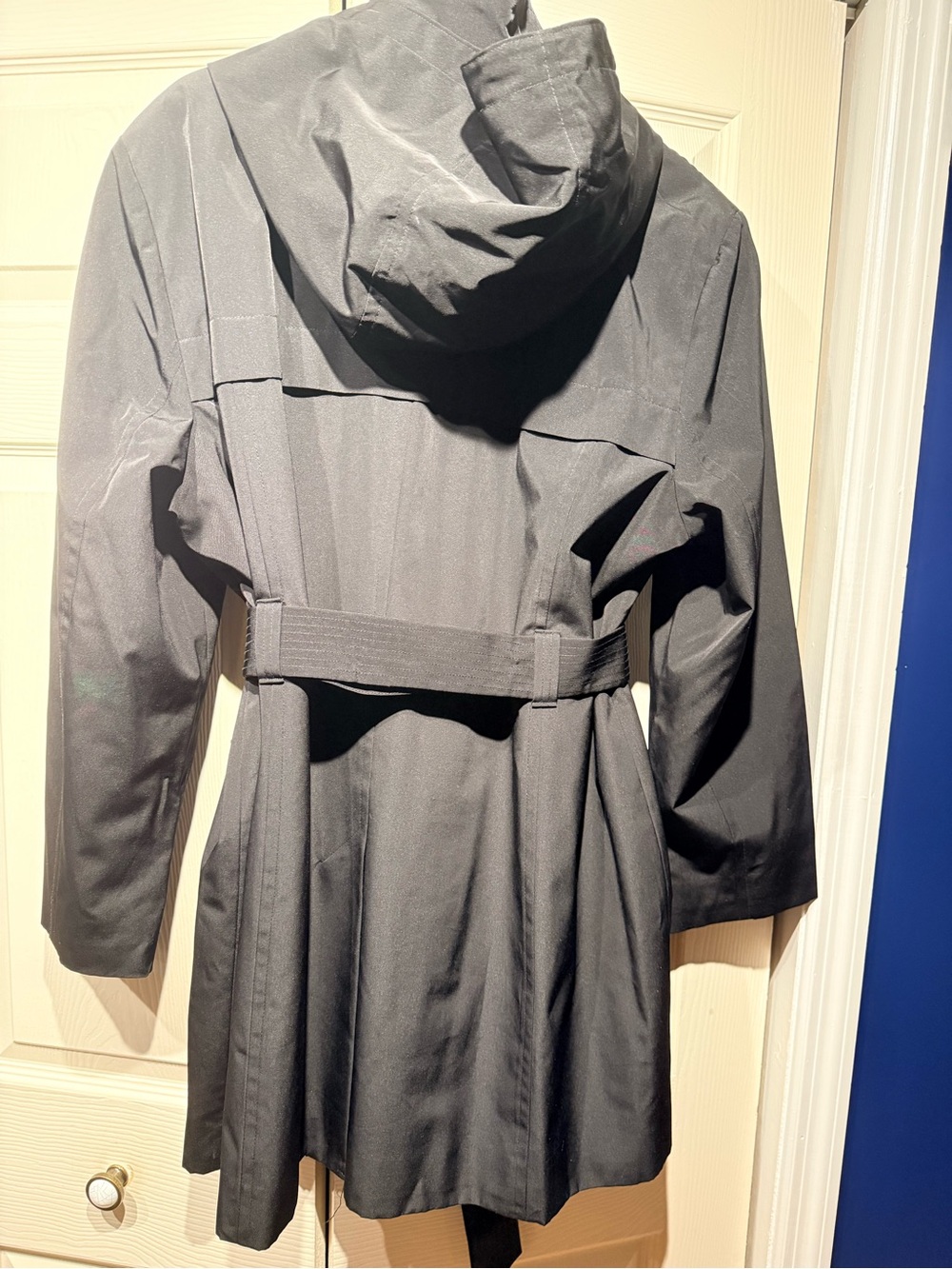 London Fog XXL Classic Black Hooded Belted Raincoat Trench Red Quilted Lining - Picture 10 of 11